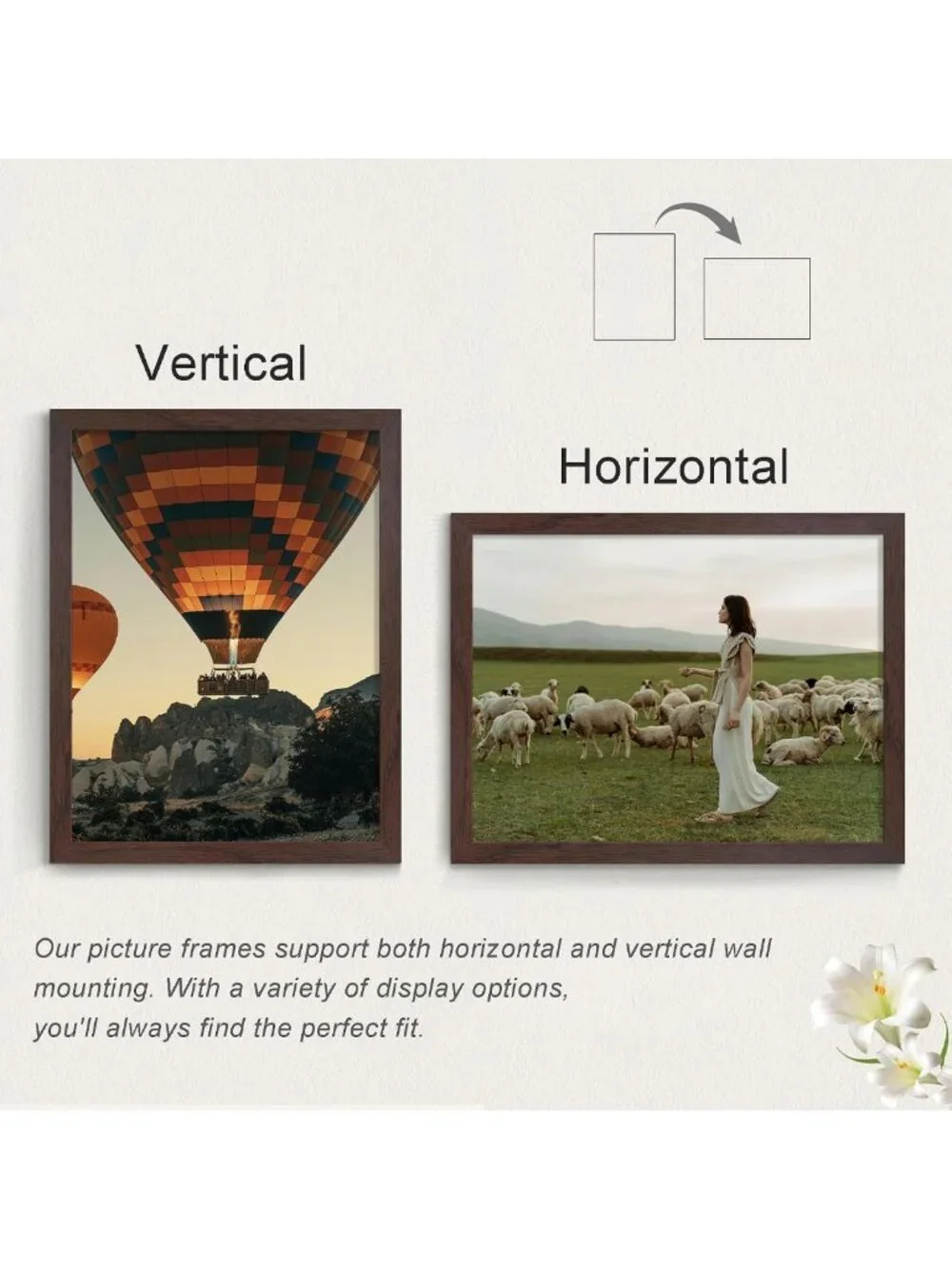 Walnut Woodgrain 18x24 Picture Frame for Horizontal/Vertical Wall Mounting